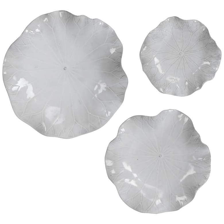 Image 2 Abella 18 inchW White 3-Piece Flower Ceramic Wall Art Set