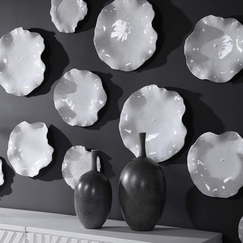 Image 3 Abella 18"W White 3-Piece Flower Ceramic Wall Art Set more views
