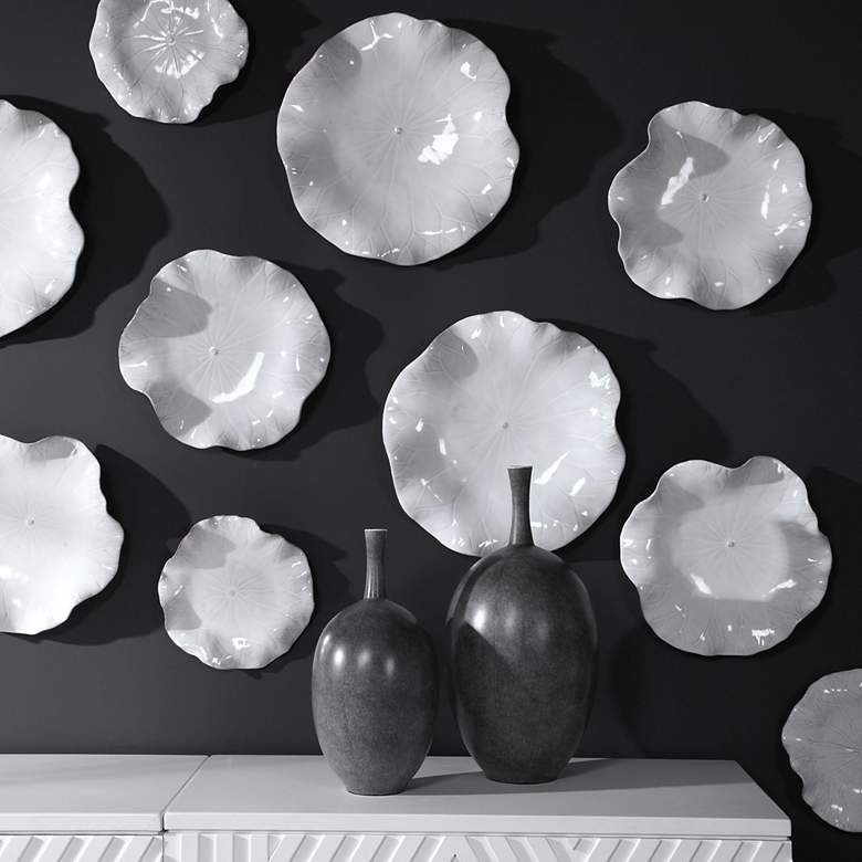 Image 4 Abella 18"W White 3-Piece Flower Ceramic Wall Art Set more views