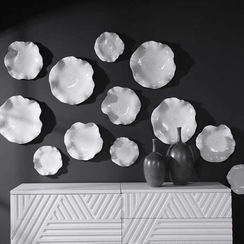 Image 5 Abella 18 inchW White 3-Piece Flower Ceramic Wall Art Set more views