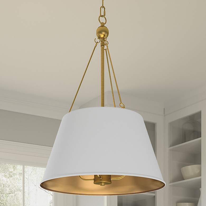 Image 1 Aberdale 18 1/2 inch Wide Aged Brass White Lustre Pendant Light