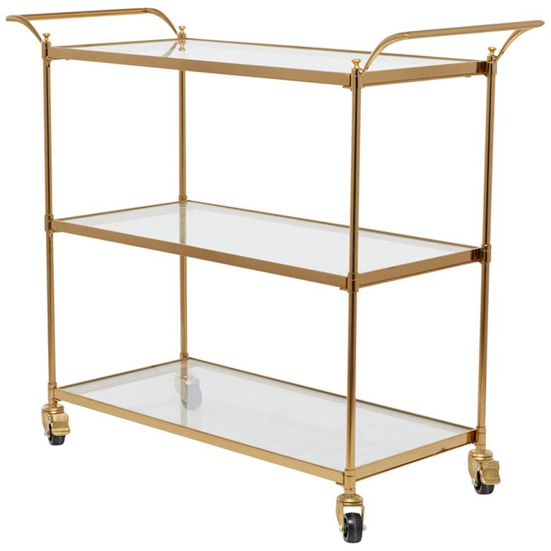 Image 2 Aberdeen 37 1/2 inch Wide Brass Metal 3-Shelf Bar Cart