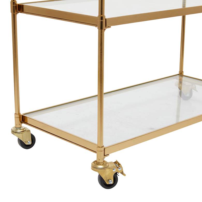 Image 5 Aberdeen 37 1/2 inch Wide Brass Metal 3-Shelf Bar Cart more views