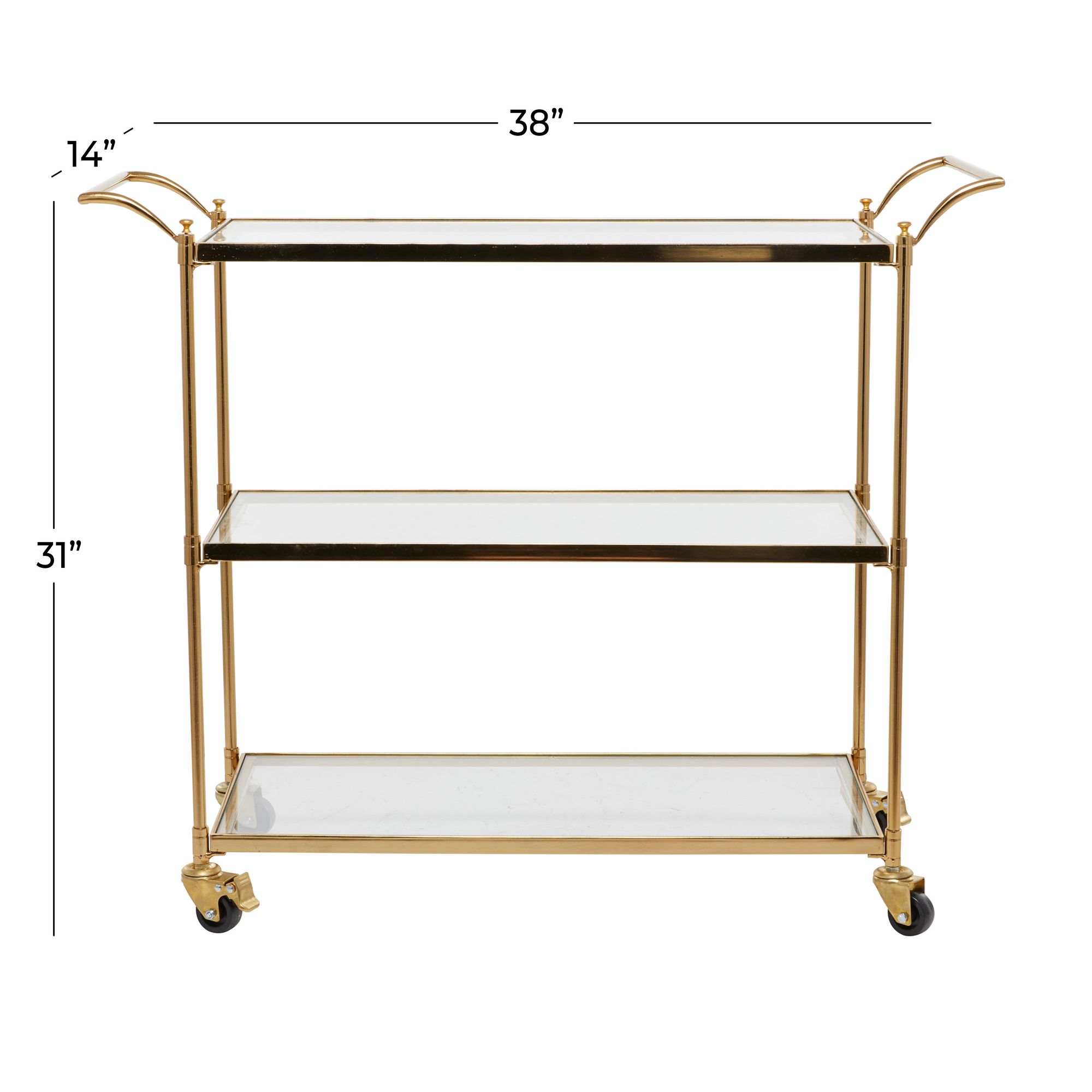 Aberdeen 37 1/2" Wide Brass Metal 3-Shelf Bar Cart