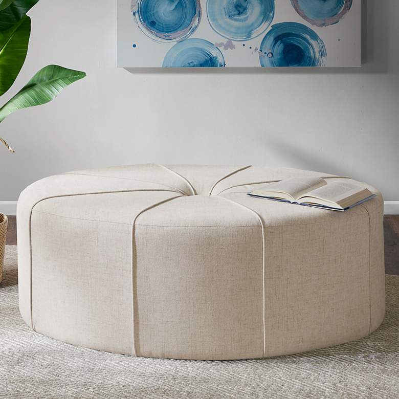 Image 1 Aberdeen Cream Fabric Tufted Oval Ottoman