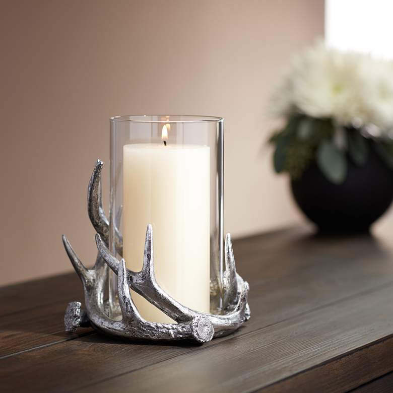 Image 1 Abie Silver Antler Candle Holder with Glass Tube
