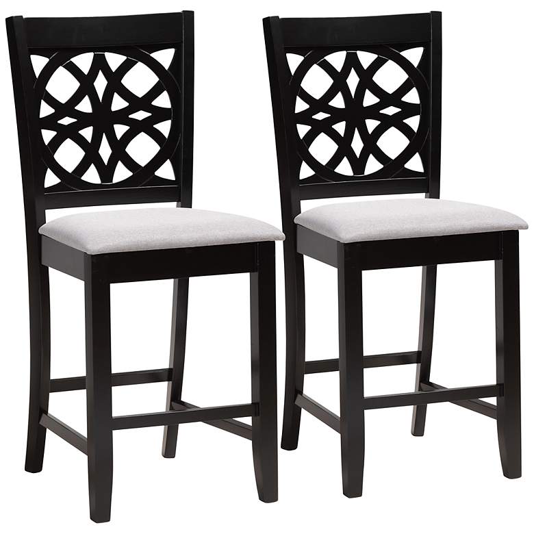 Image 2 Abigail 25 1/2 inch Gray Fabric Brown Counter Stools Set of 2