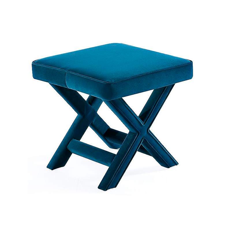 Image 7 Abigail Blue Velvet Fabric Ottoman more views