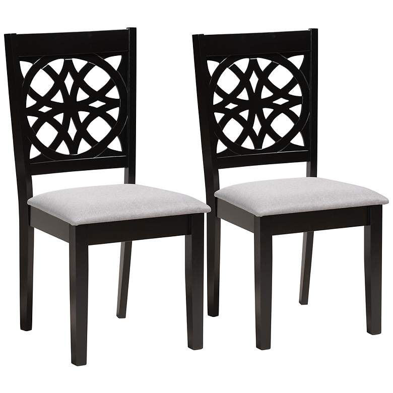 Image 2 Abigail Gray Fabric Dark Brown Wood Dining Chairs Set of 2