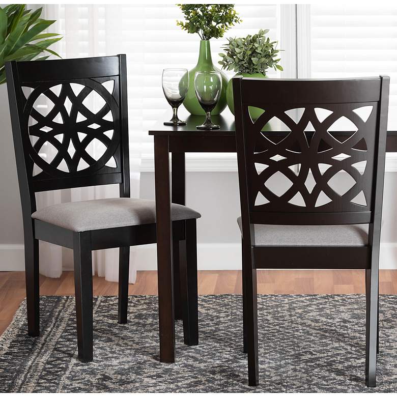 Image 1 Abigail Gray Fabric Dark Brown Wood Dining Chairs Set of 2