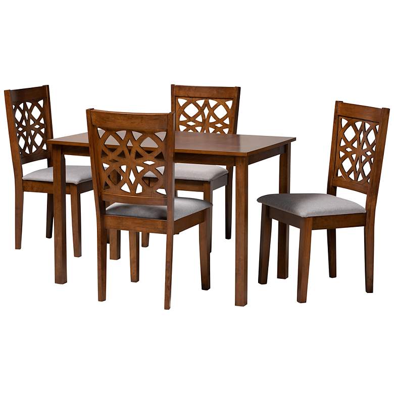 Image 2 Abigail Gray Fabric Walnut Brown Wood 5-Piece Dining Set