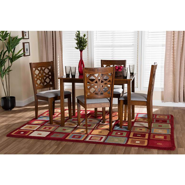 Image 1 Abigail Gray Fabric Walnut Brown Wood 5-Piece Dining Set
