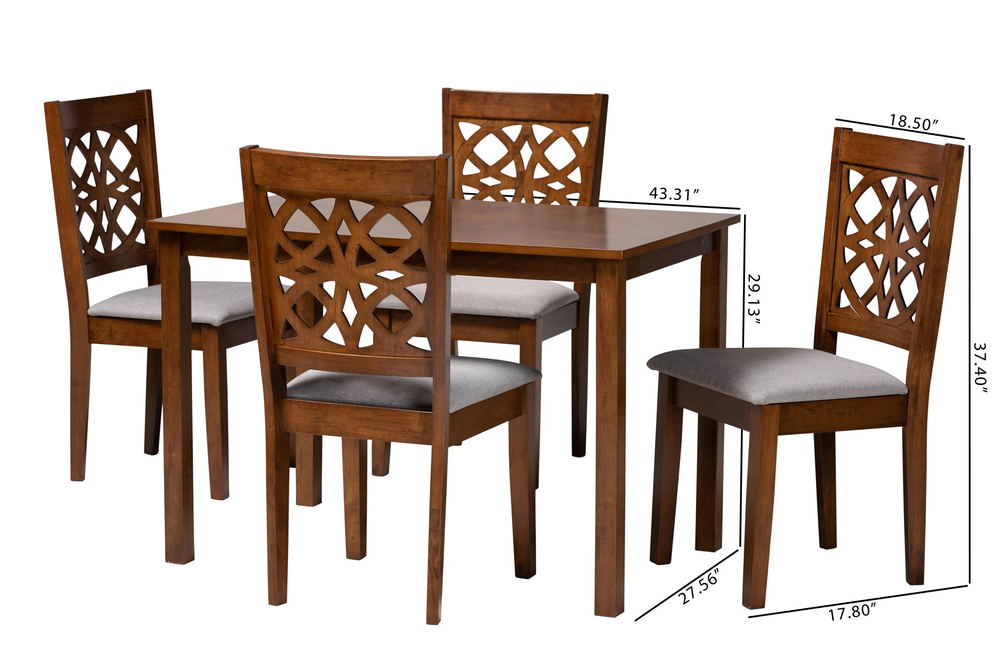 Abigail Gray Fabric Walnut Brown Wood 5-Piece Dining Set