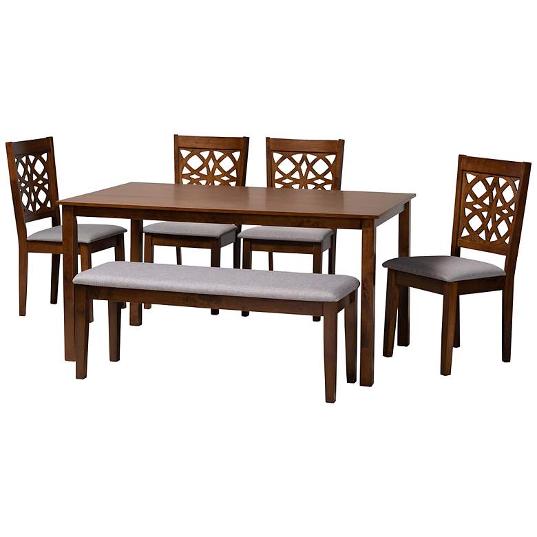 Image 2 Abigail Gray Fabric Walnut Brown Wood 6-Piece Dining Set