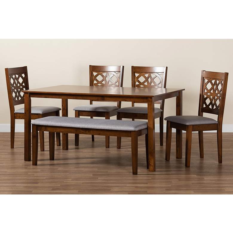 Image 1 Abigail Gray Fabric Walnut Brown Wood 6-Piece Dining Set