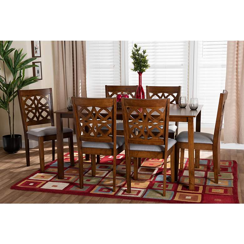 Image 1 Abigail Gray Fabric Walnut Brown Wood 7-Piece Dining Set
