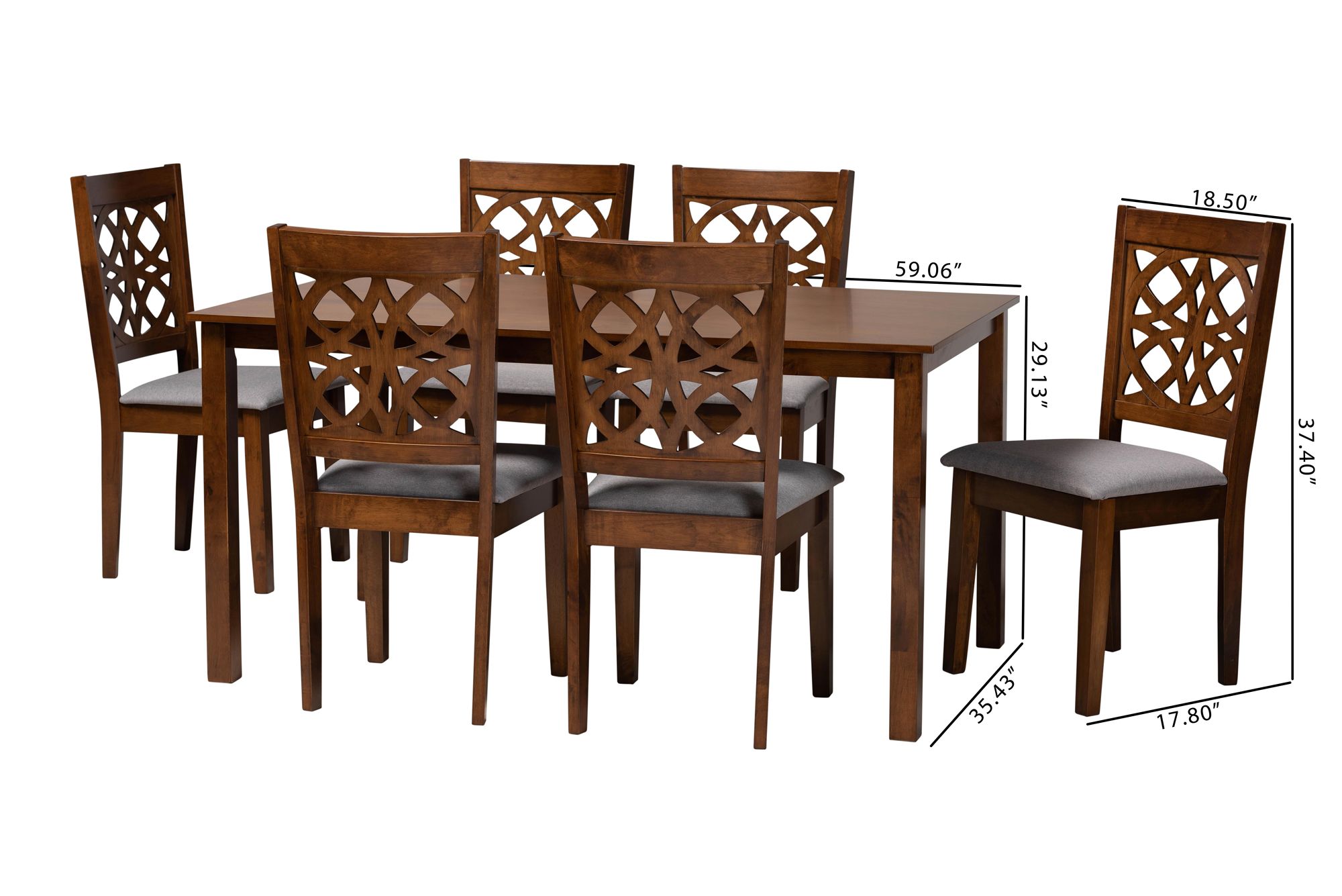 Abigail Gray Fabric Walnut Brown Wood 7-Piece Dining Set