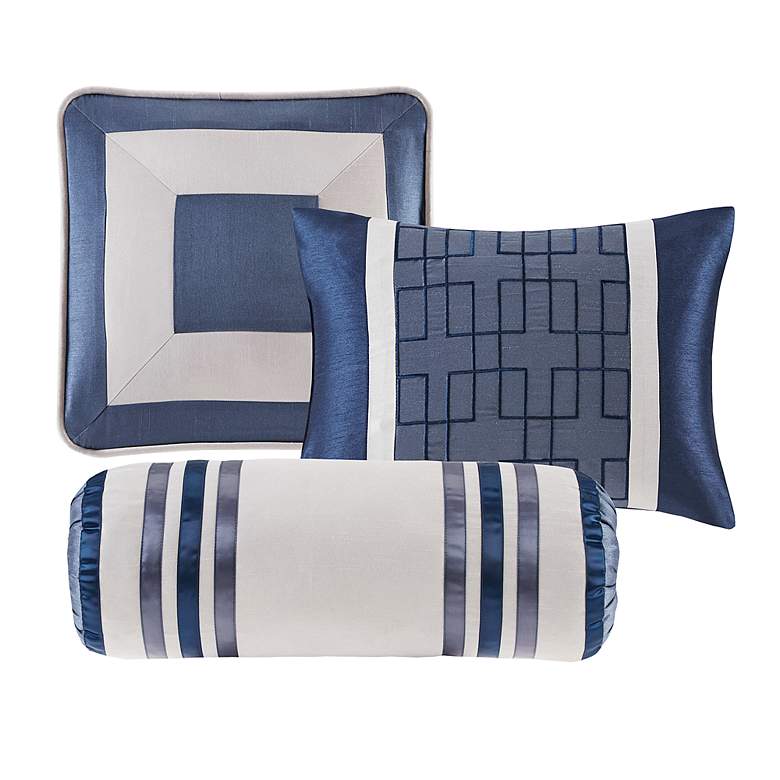 Image 3 Abigail Navy Pieced 7-Piece Queen Comforter Bed Set more views