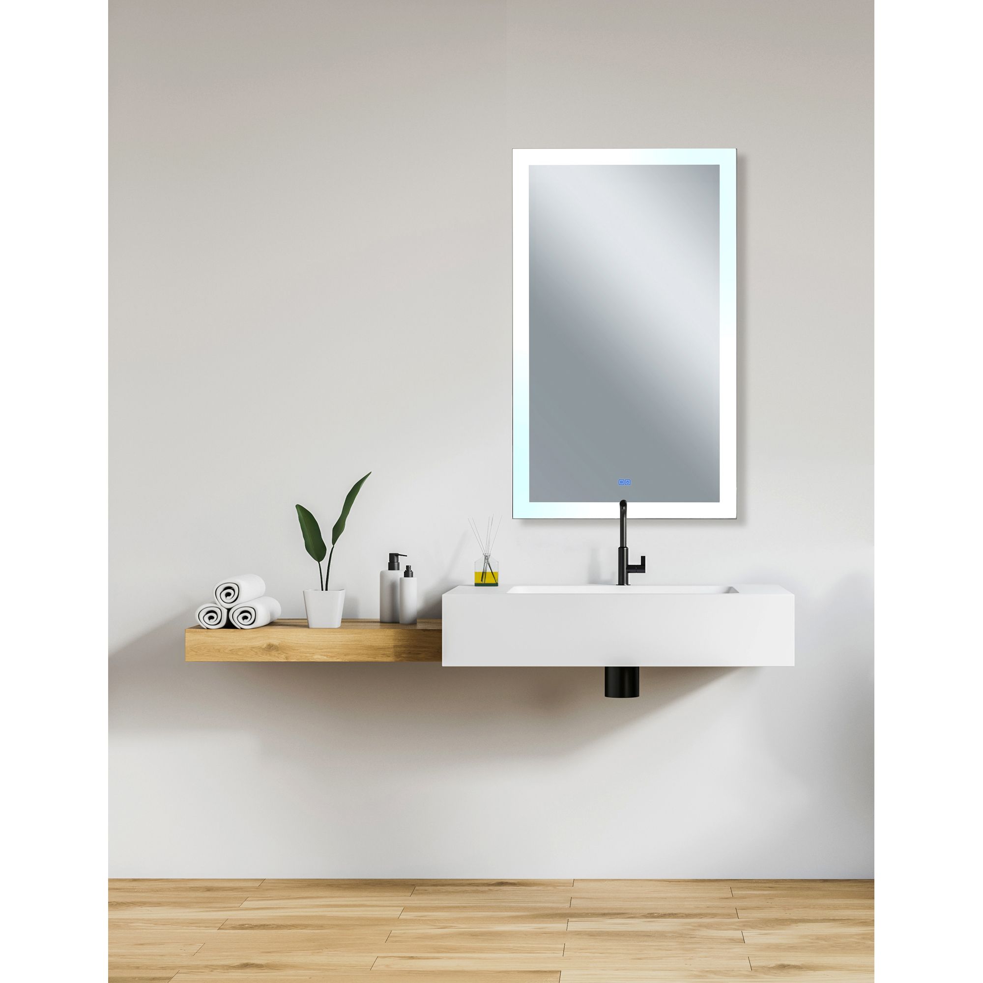 Image 5 Abigail Rectangle Matte White LED 30 in. Mirror more views