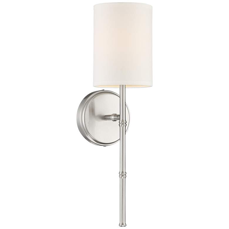 Image 1 Abigale 19 1/4 inchH Nickel and White Fabric Shade Wall Sconce