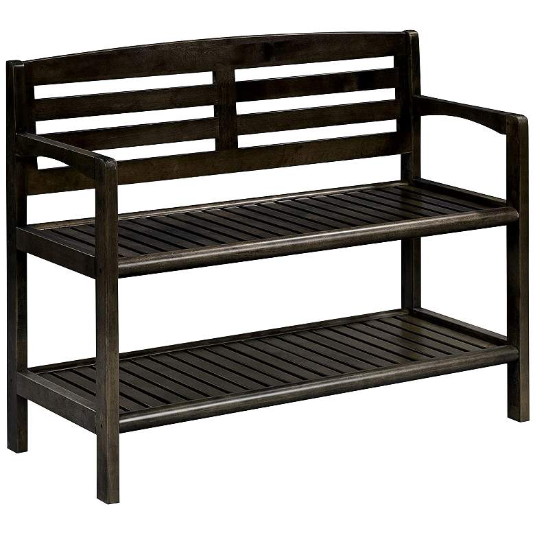 Image 1 Abingdon 38" Wide Espresso Wood Bench with Storage Shelf
