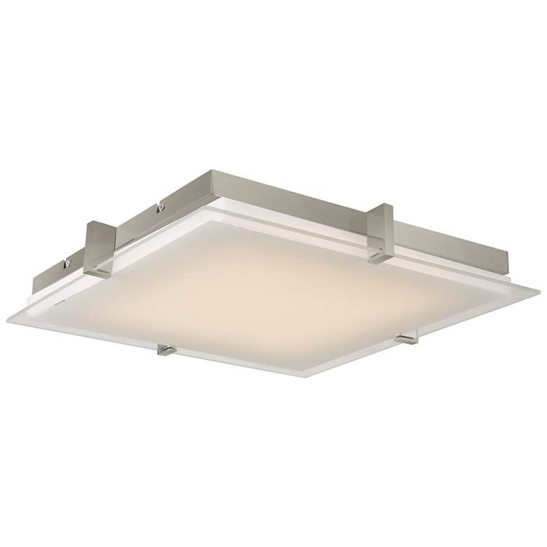 Image 1 ABRA Matrix Medium Square Glass Low Profile Flushmount Nickel