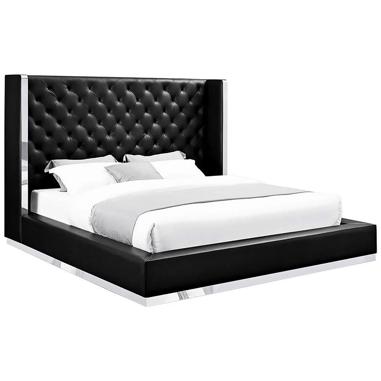 Image 1 Abrazo Black Faux Leather Tufted Queen Bed