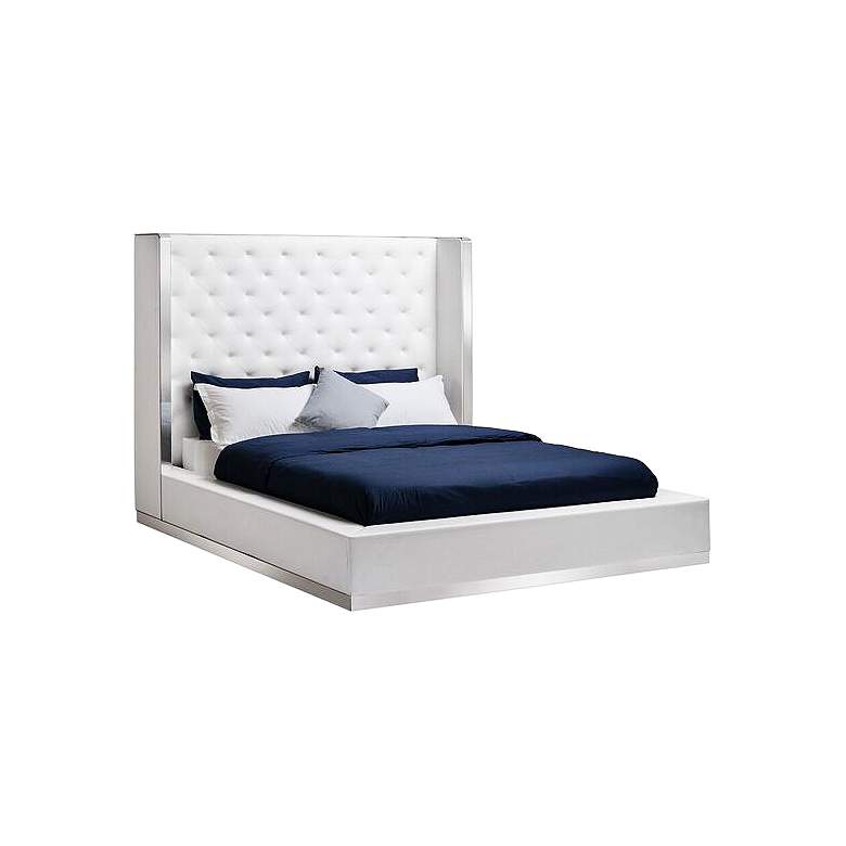 Image 1 Abrazo White Faux Leather Tufted Queen Bed