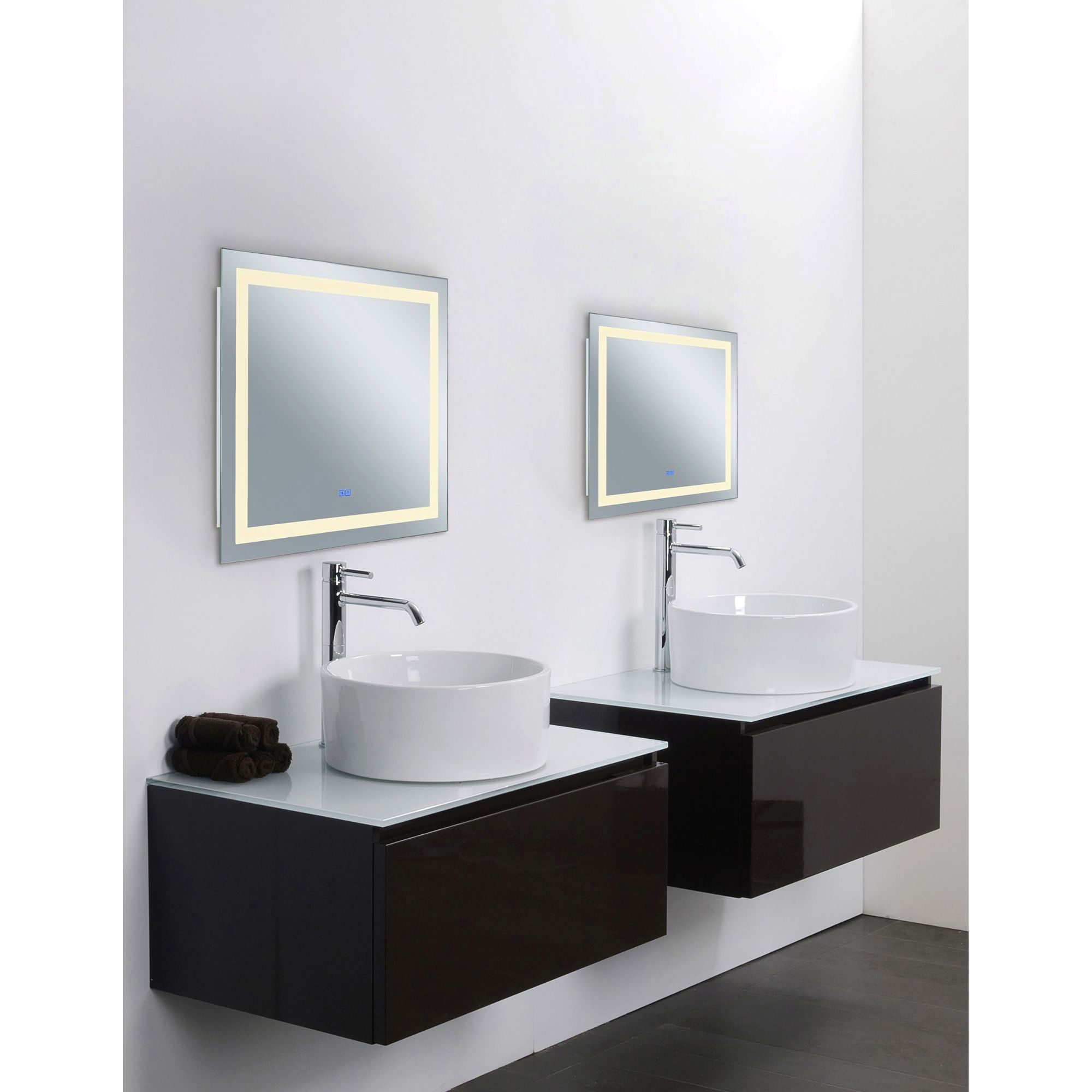 Image 3 Abril Matte White 36" Square LED Lighted Vanity Walll Mirror more views
