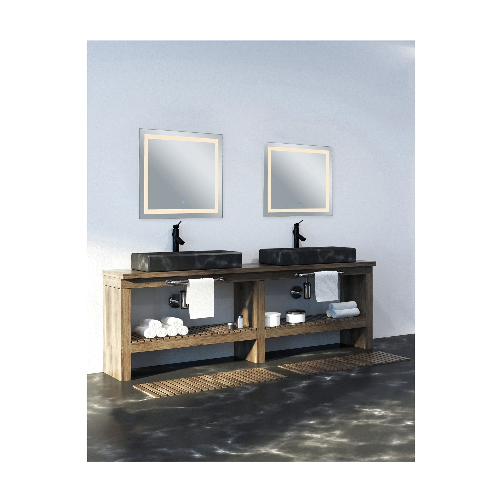 Image 5 Abril Matte White 36" Square LED Lighted Vanity Walll Mirror more views