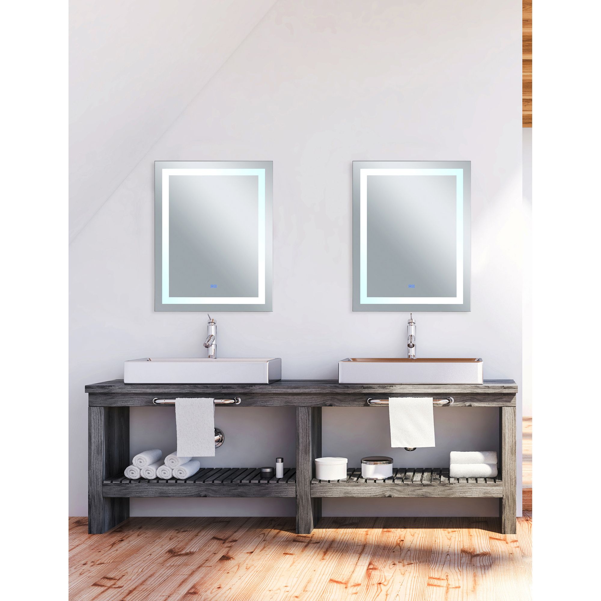 Image 4 Abril Rectangle Matte White LED 32 in. Mirror more views
