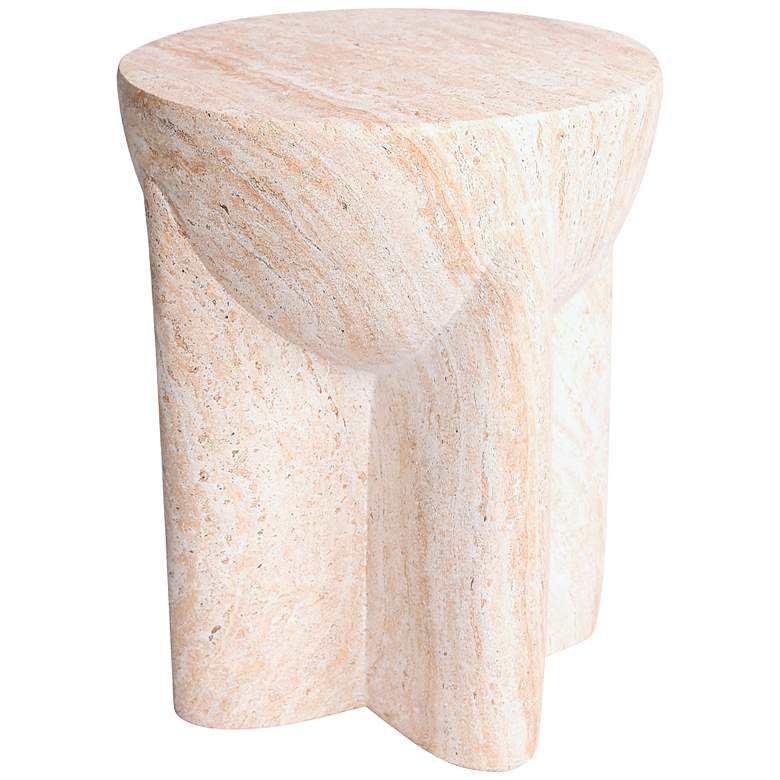 Image 2 Abstract 15"W Carved Pillar Travertine Stone Accent Table