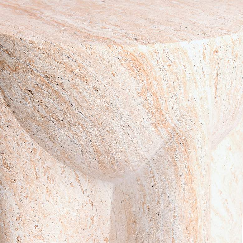 Image 3 Abstract 15"W Carved Pillar Travertine Stone Accent Table more views