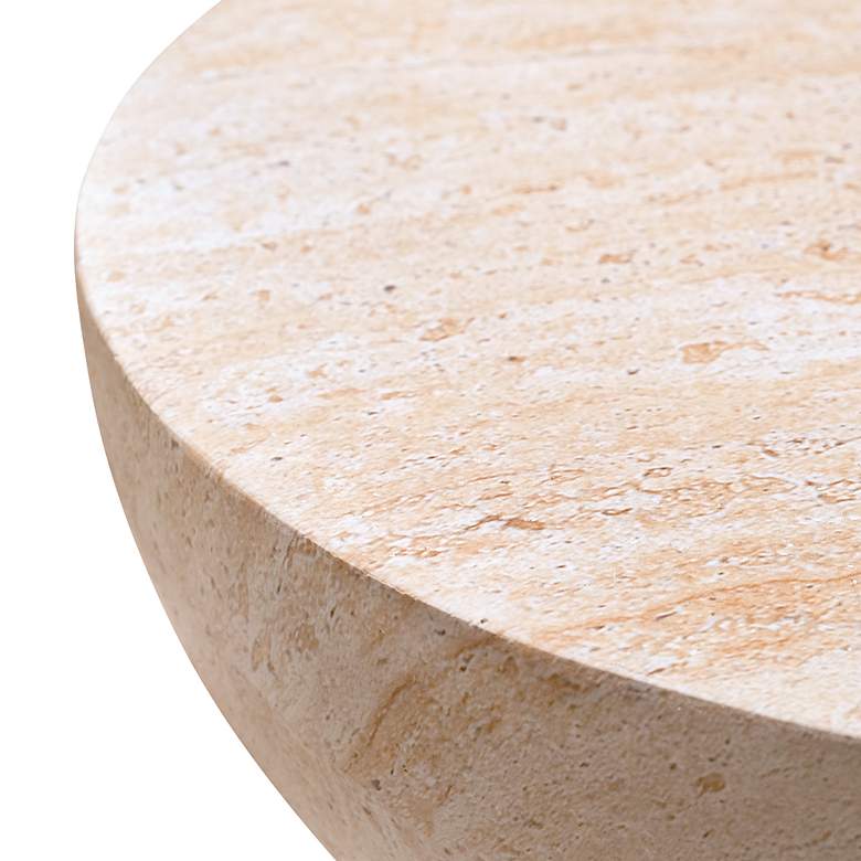 Image 4 Abstract 15"W Carved Pillar Travertine Stone Accent Table more views