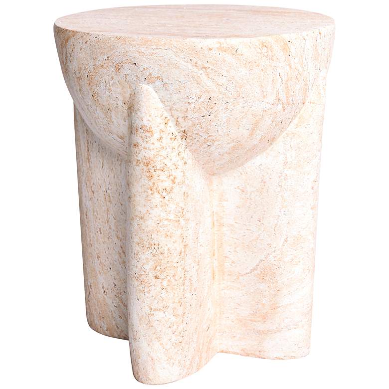 Image 6 Abstract 15"W Carved Pillar Travertine Stone Accent Table more views