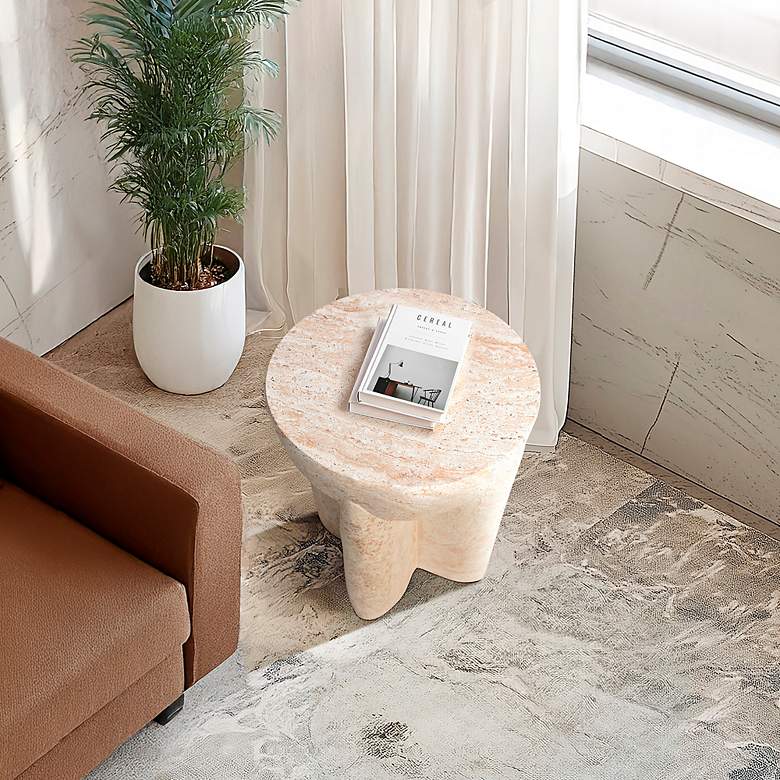 Image 7 Abstract 15"W Carved Pillar Travertine Stone Accent Table more views