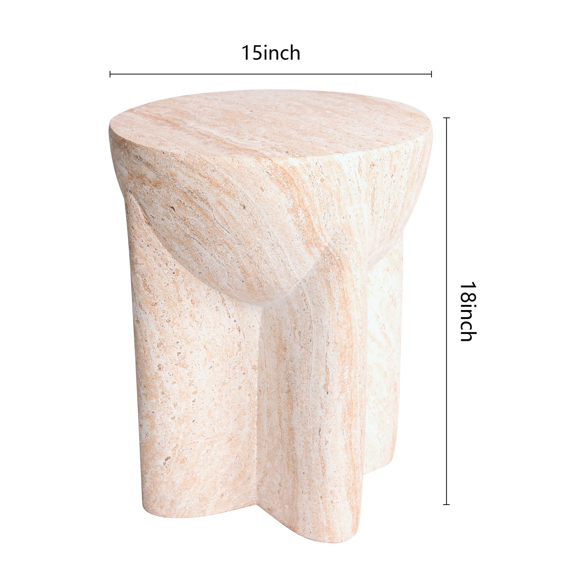 Abstract 15"W Carved Pillar Travertine Stone Accent Table