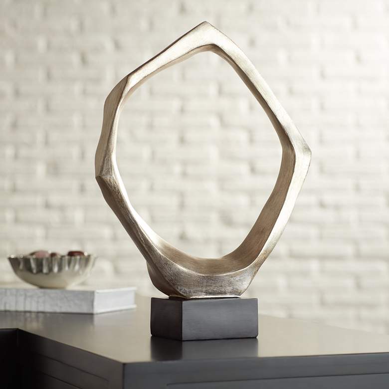 Image 1 Abstract 16" High Silver Leaf Modern Sculpture