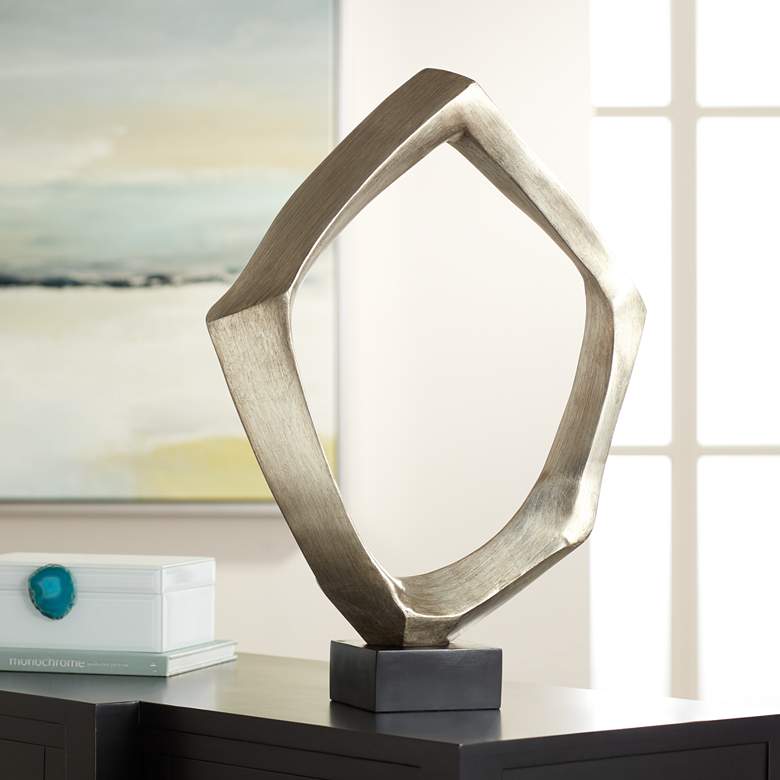 Image 1 Abstract 23 3/4" High Silver Leaf "O" Sculpture