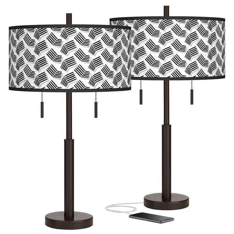 Image 1 Abstract Angles Robbie Bronze USB Table Lamps Set of 2