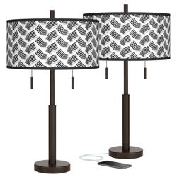 Abstract Angles Robbie Bronze USB Table Lamps Set of 2