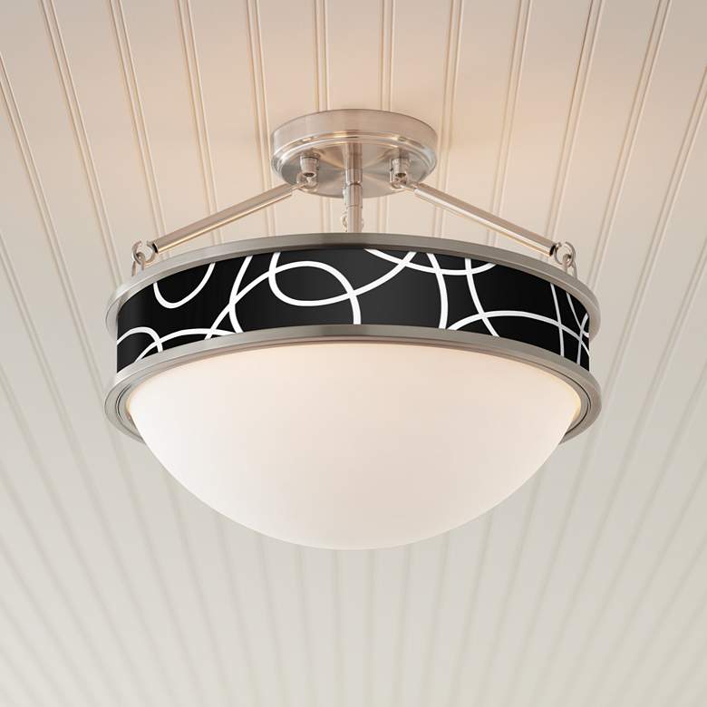 Image 1 Abstract Banded 16 inch Wide Brushed Nickel Ceiling Light
