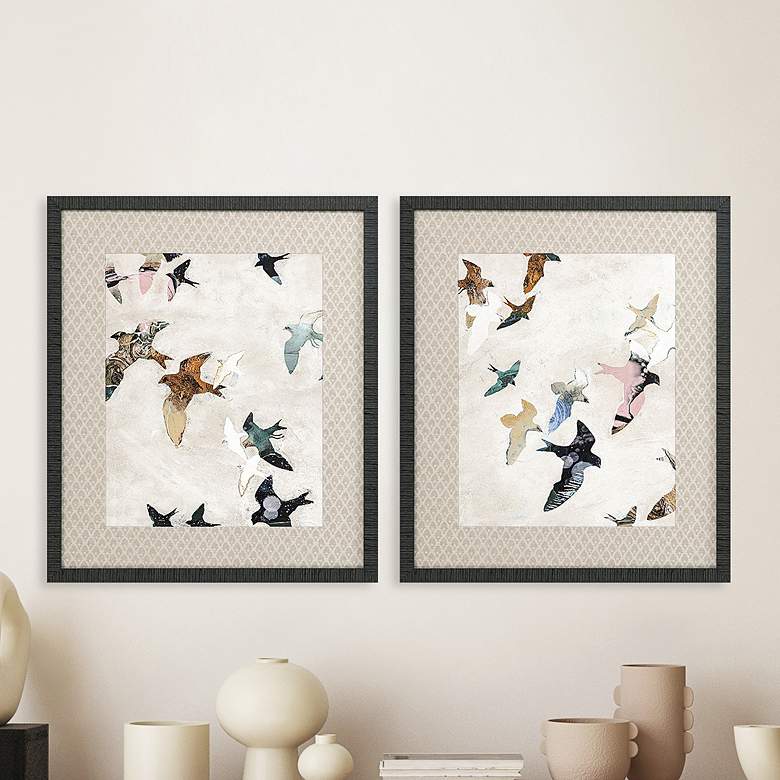 Image 2 Abstract Birds 28" High 2-Piece Giclee Framed Wall Art Set