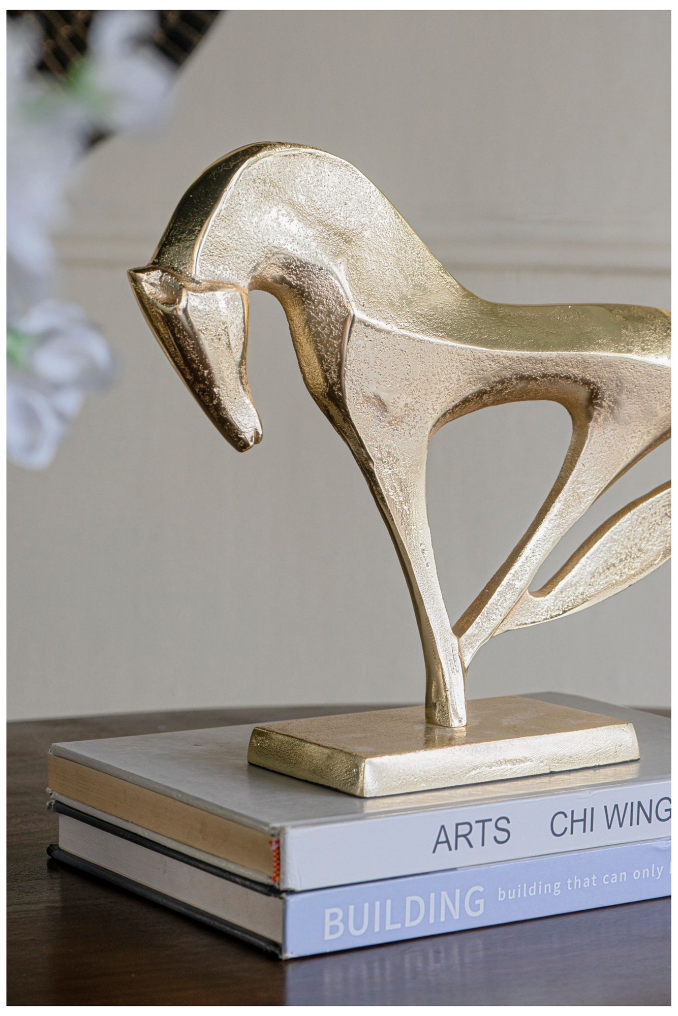 Image 5 Abstract Cast Aluminum Horse Sculpture with Metallic Gold Finish more views