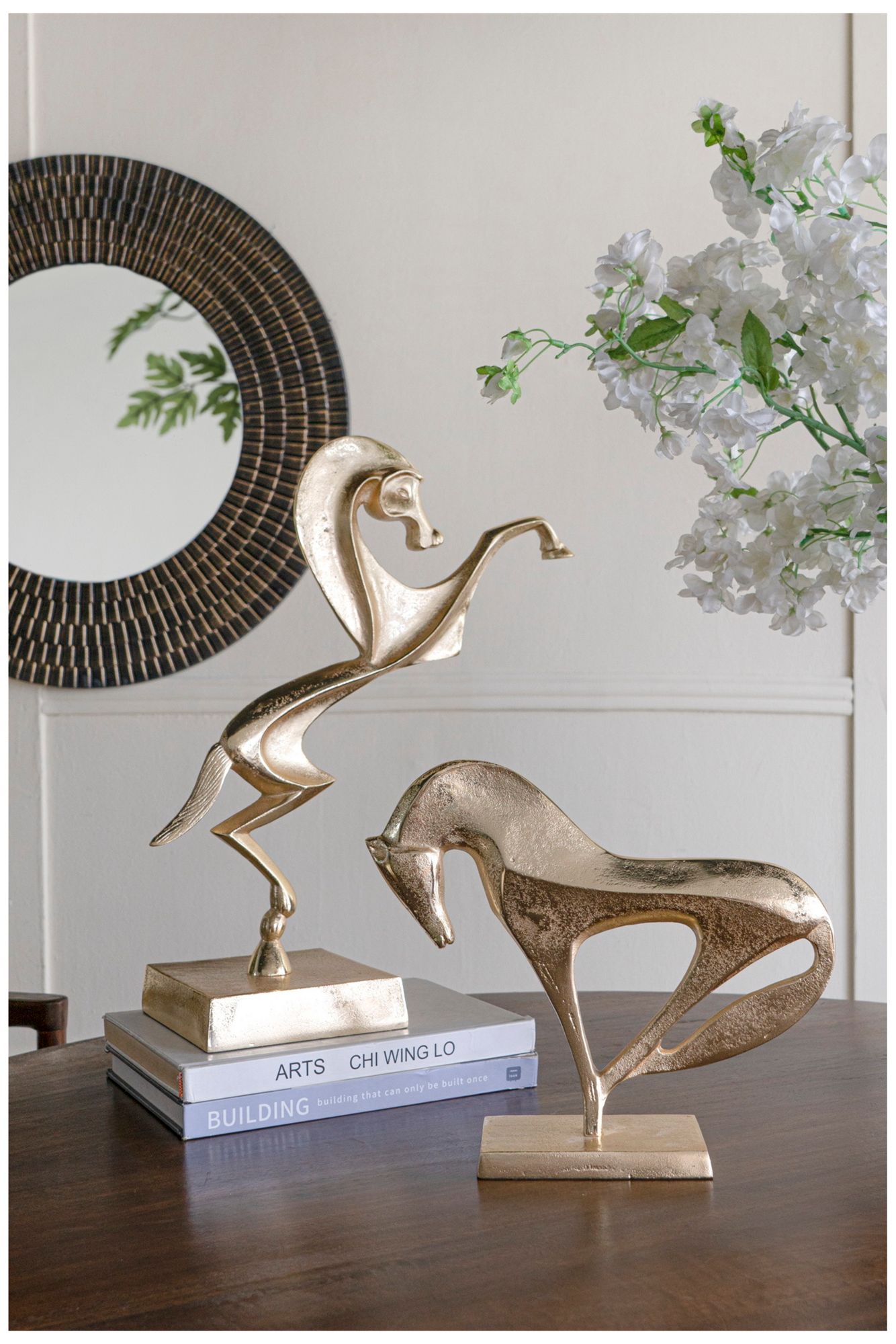 Image 6 Abstract Cast Aluminum Horse Sculpture with Metallic Gold Finish more views