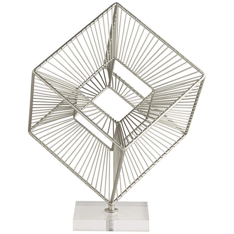 Image 1 Abstract Cube 13 1/2" High Silver Metal Sculpture