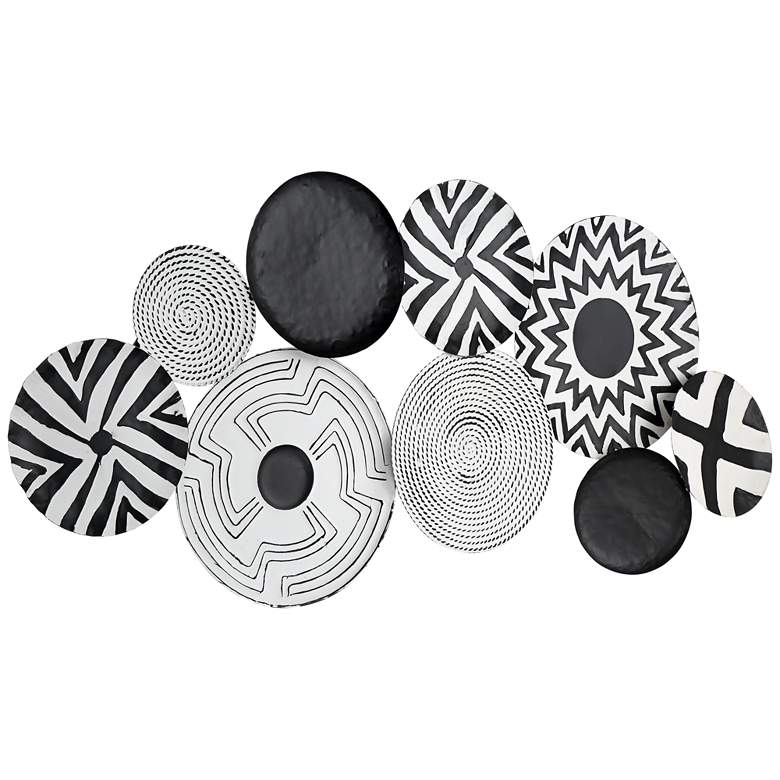 Abstract Discs 45 1/4&quot; Wide Black and White Metal Wall Art more views