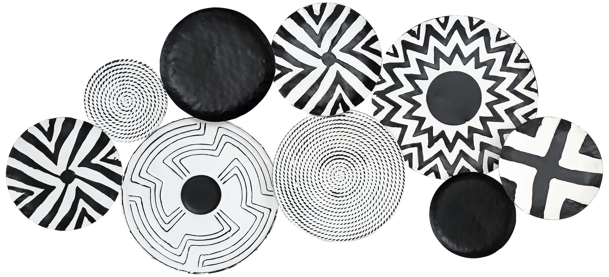 Abstract Discs 45 1/4" Wide Black and White Metal Wall Art 61X58