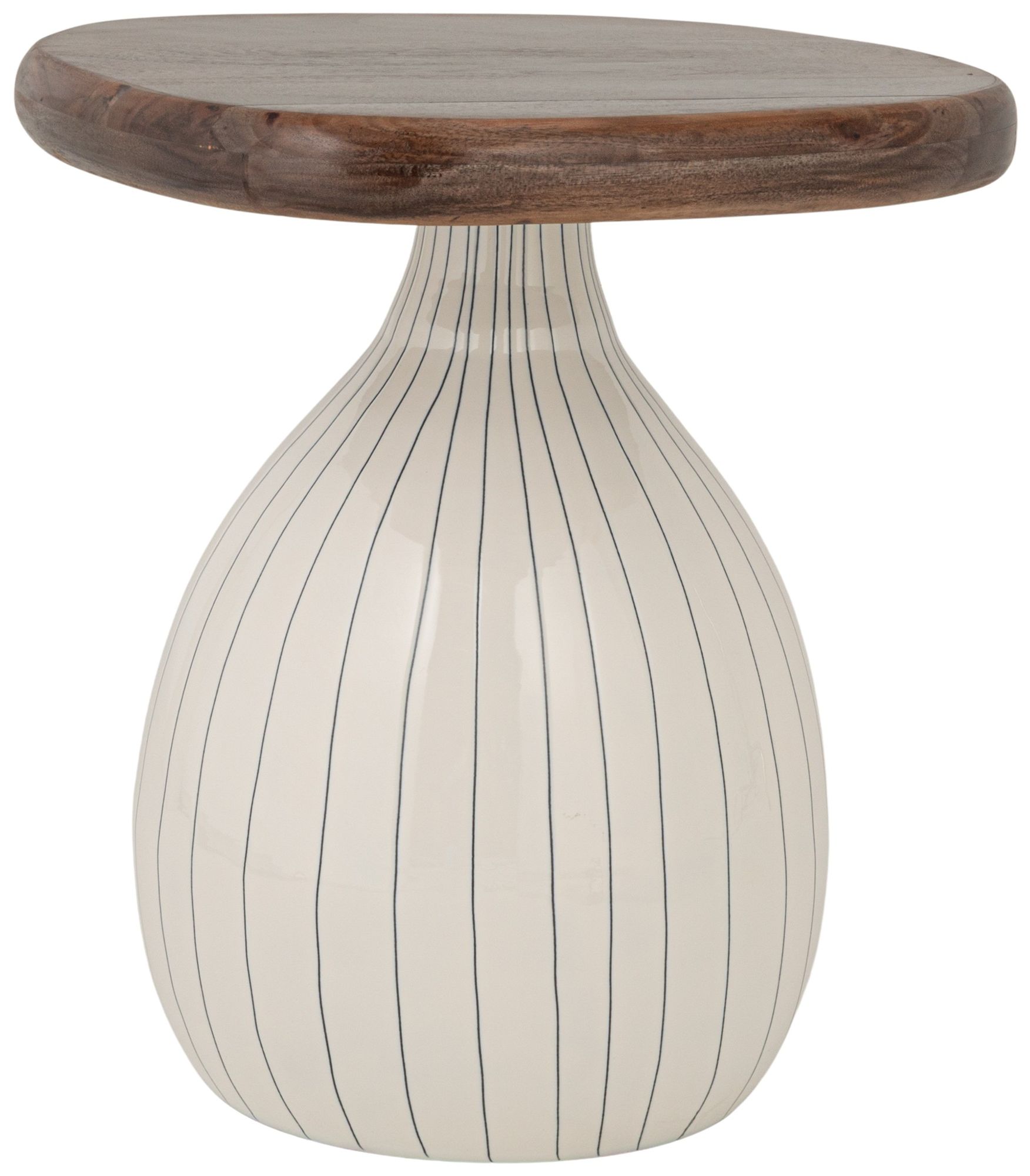 Thumbnail4 of Abstract Enameled Metal Accent Table with Acacia Wood Top more views
