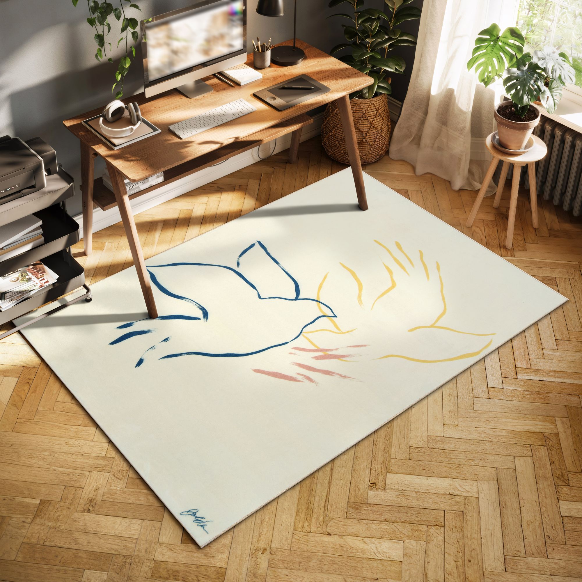 Image 3 Abstract Flock 5'x8'Hand Washable Power-loomed Art Area Rug more views